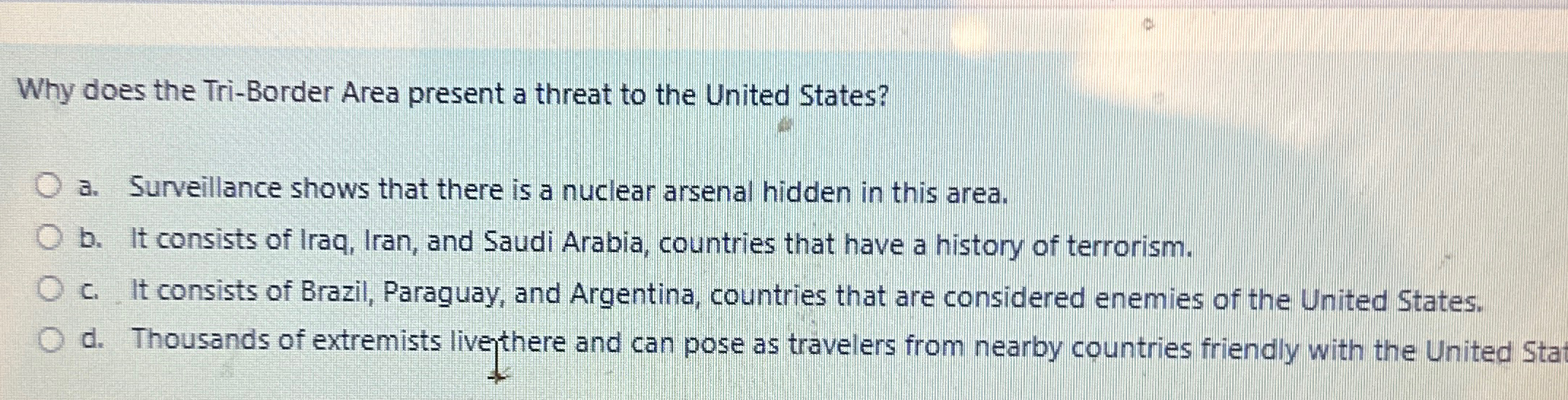  Why does the Tri-Border Area present a threat to the United