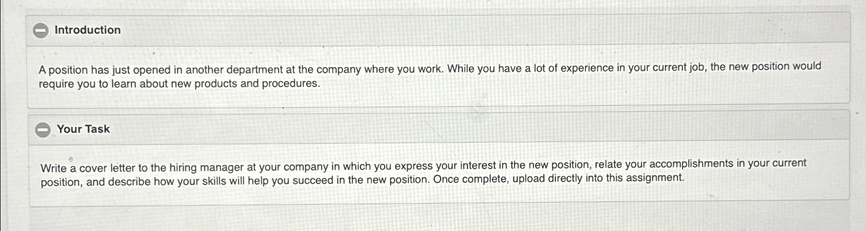  Introduction A position has just opened in another department at the