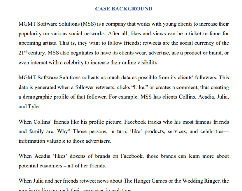  CASE BACKGROUND MGMT Software Solutions (MSS) is a company that works