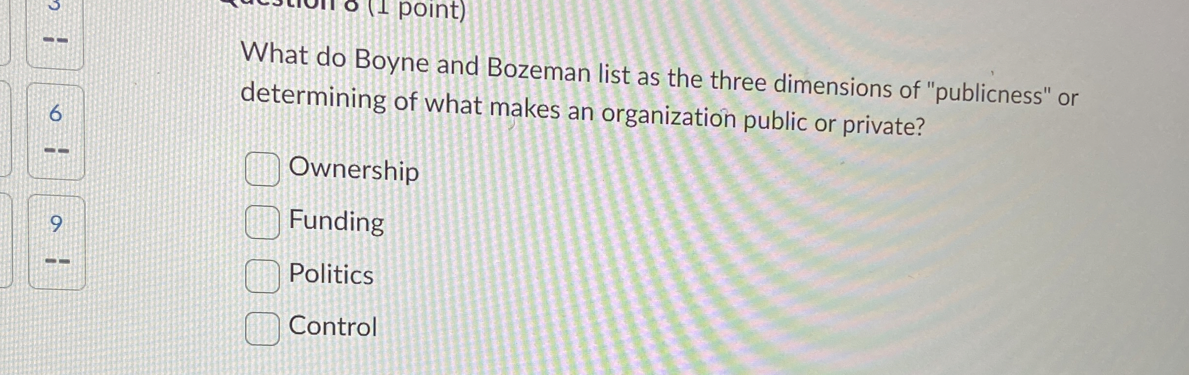  What do Boyne and Bozeman list as the three dimensions of
