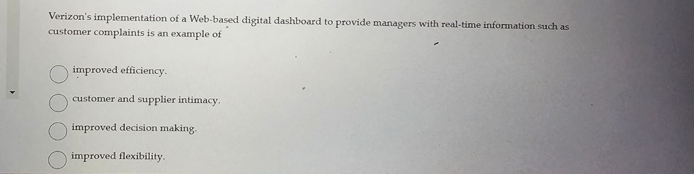  Verizon's implementation of a Web-based digital dashboard to provide managers with