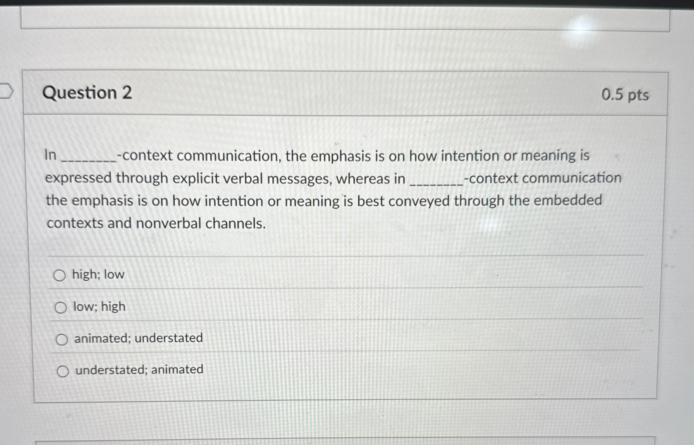  Question 2 In -context communication, the emphasis is on how intention