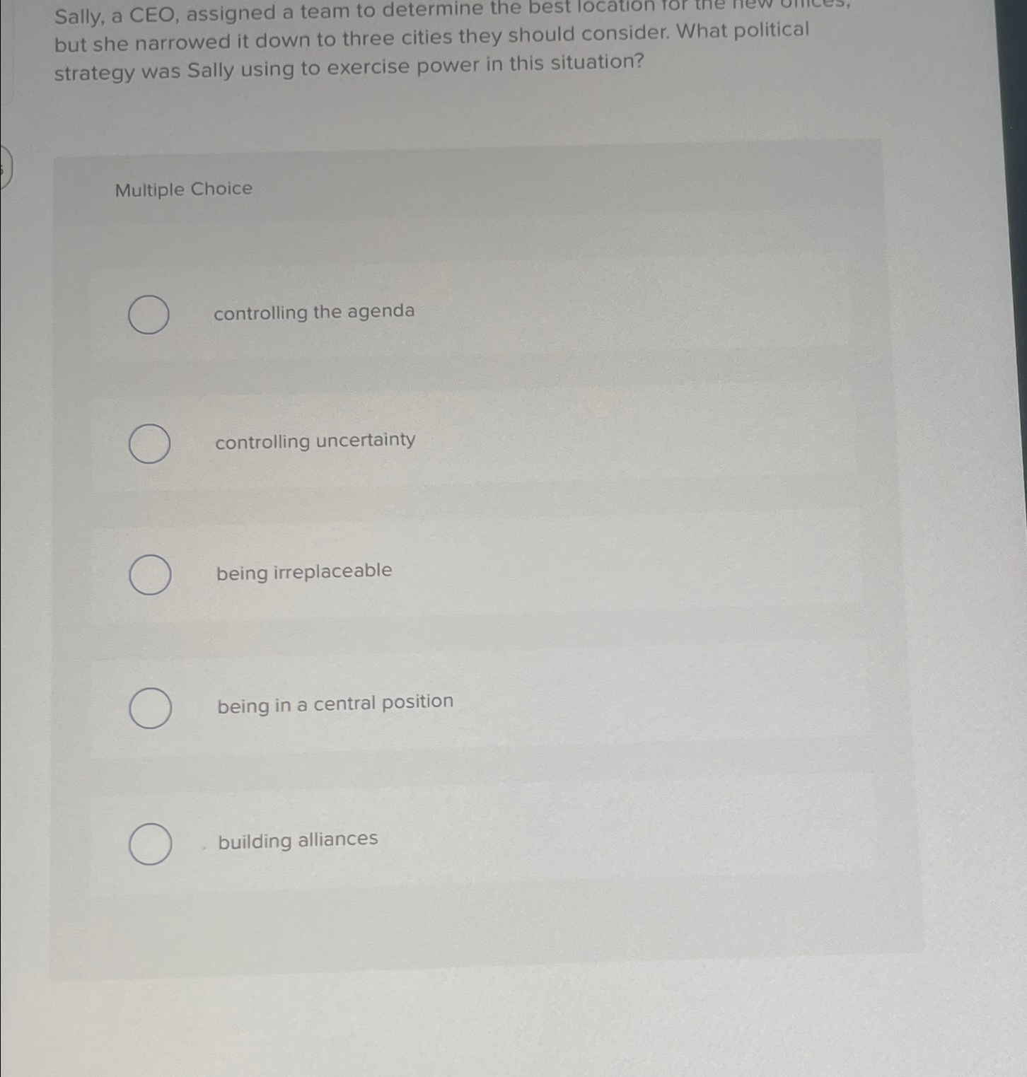 but she narrowed it down to three cities they should consider.