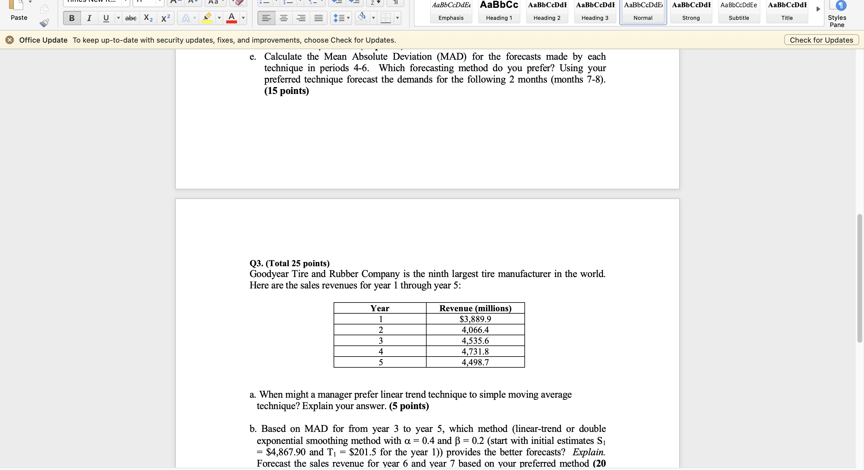 e. Calculate the Mean Absolute Deviation (MAD) for the forecasts made