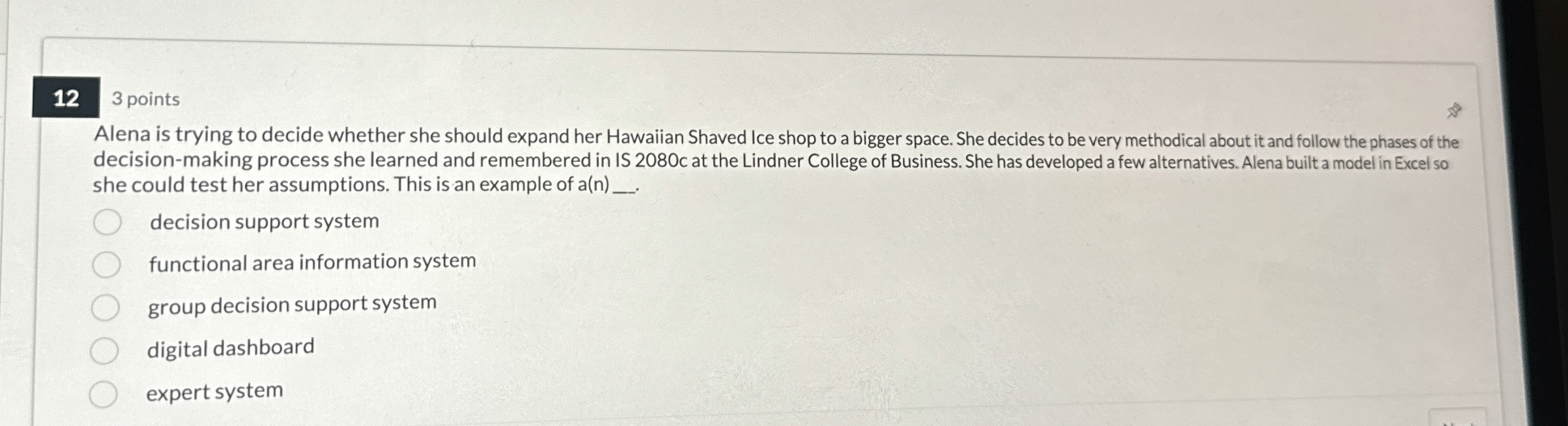  12 3 points Alena is trying to decide whether she should