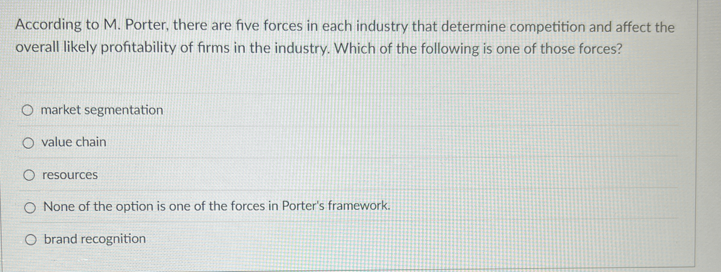  According to M. Porter, there are five forces in each industry