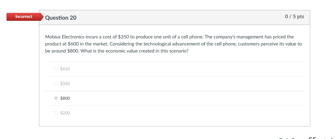  Question 20 05 pts Mobius Electronics incurs a cost of $350