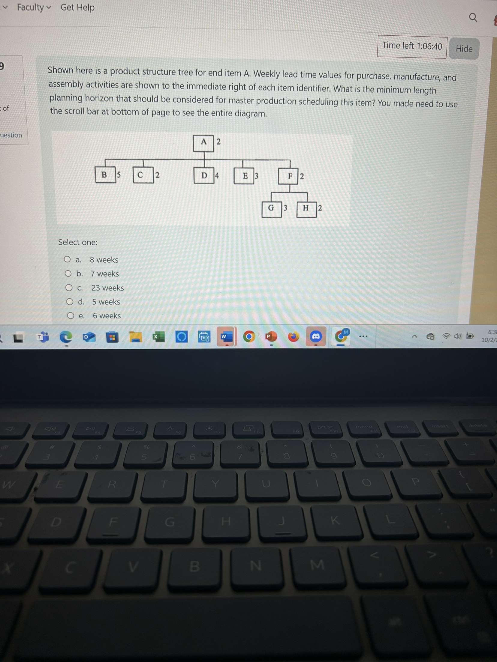  Time left 1:06:40 Shown here is a product structure tree for