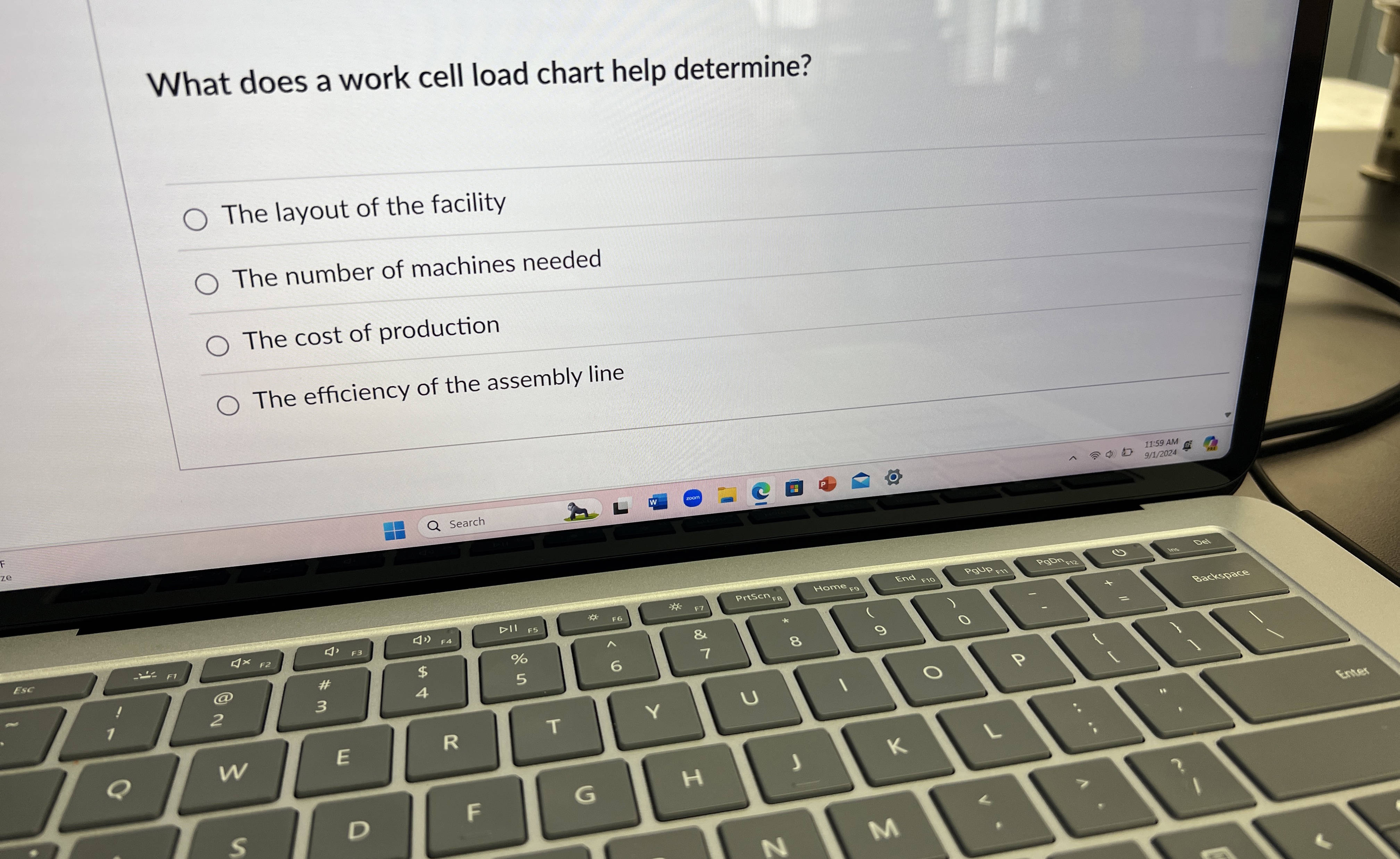  What does a work cell load chart help determine? The layout