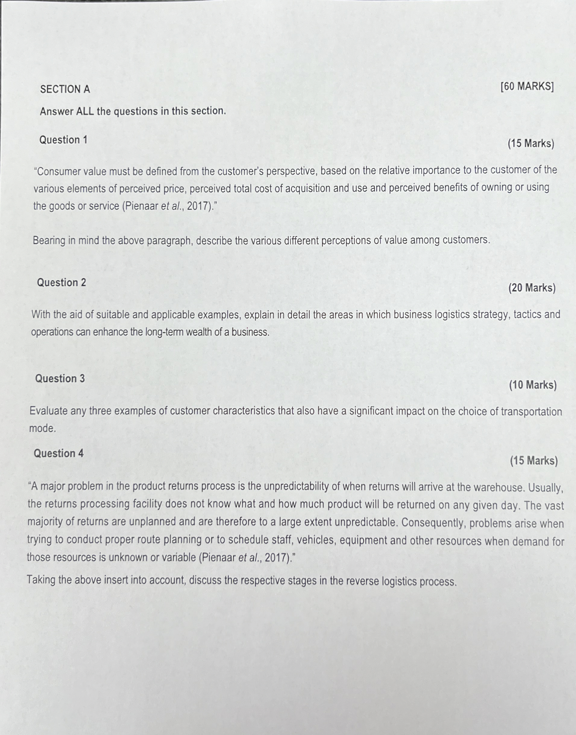  SECTION A [60 MARKS] Answer ALL the questions in this section.