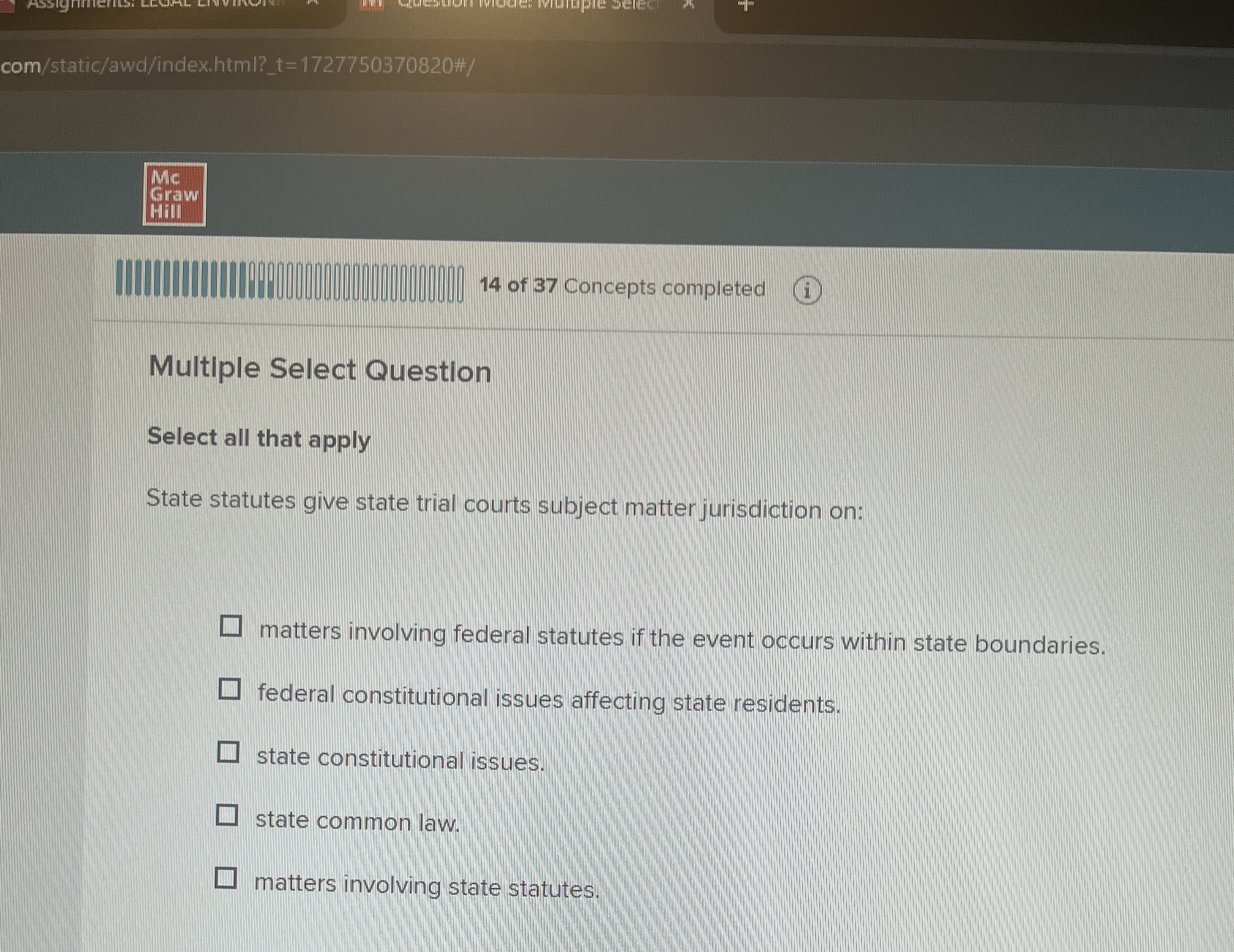  Multiple Select Question Select all that apply State statutes give state