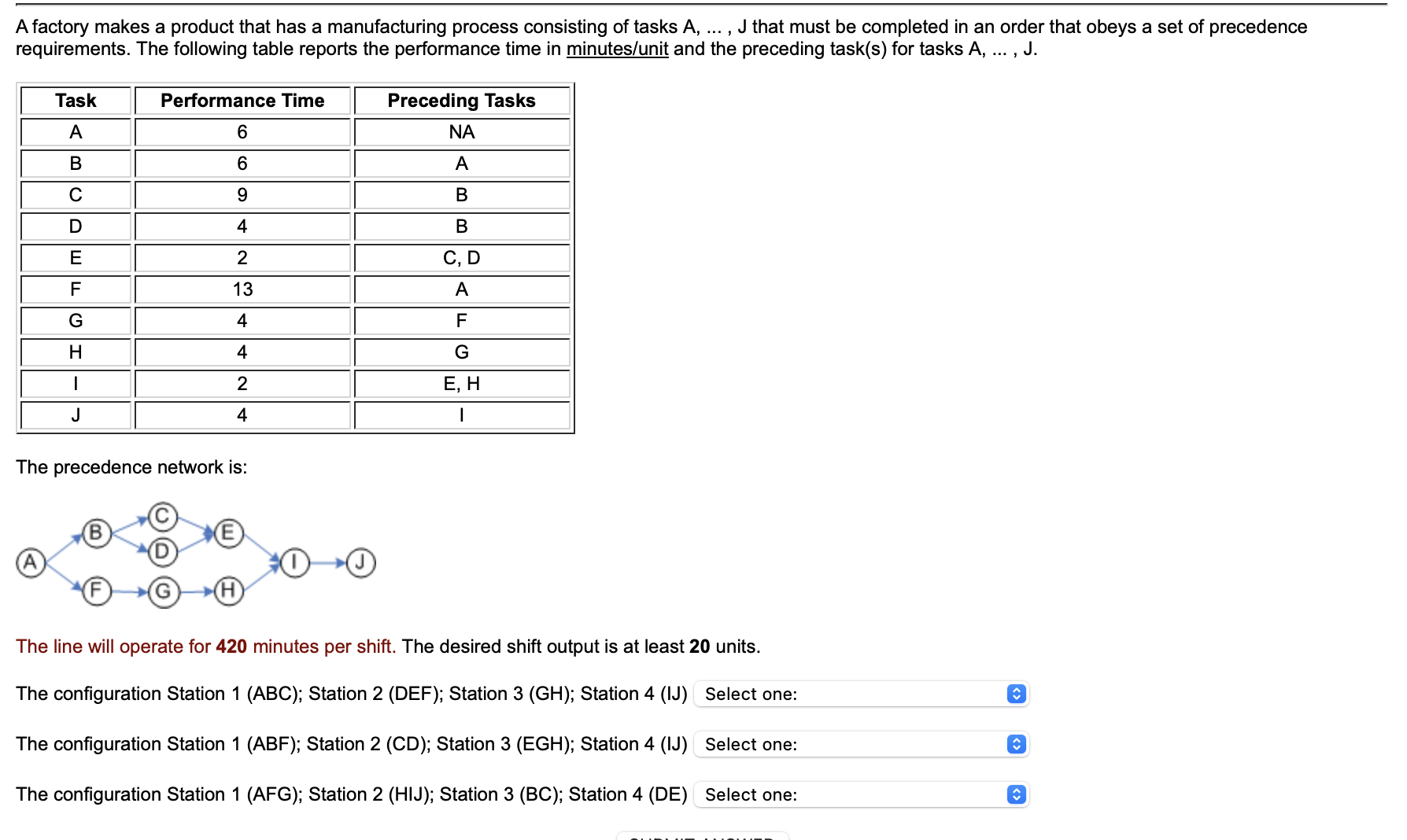  A factory makes a product that has a manufacturing process consisting