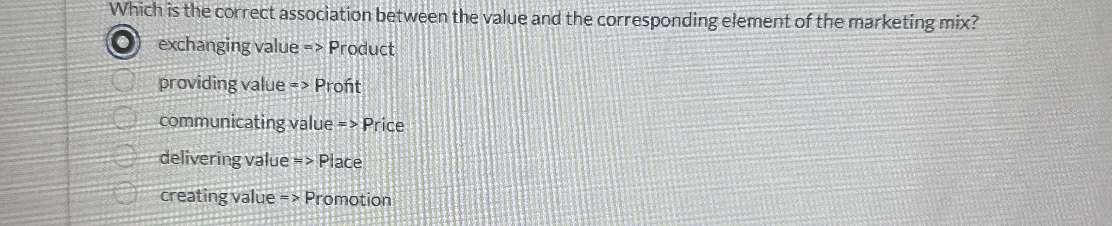  Which is the correct association between the value and the corresponding