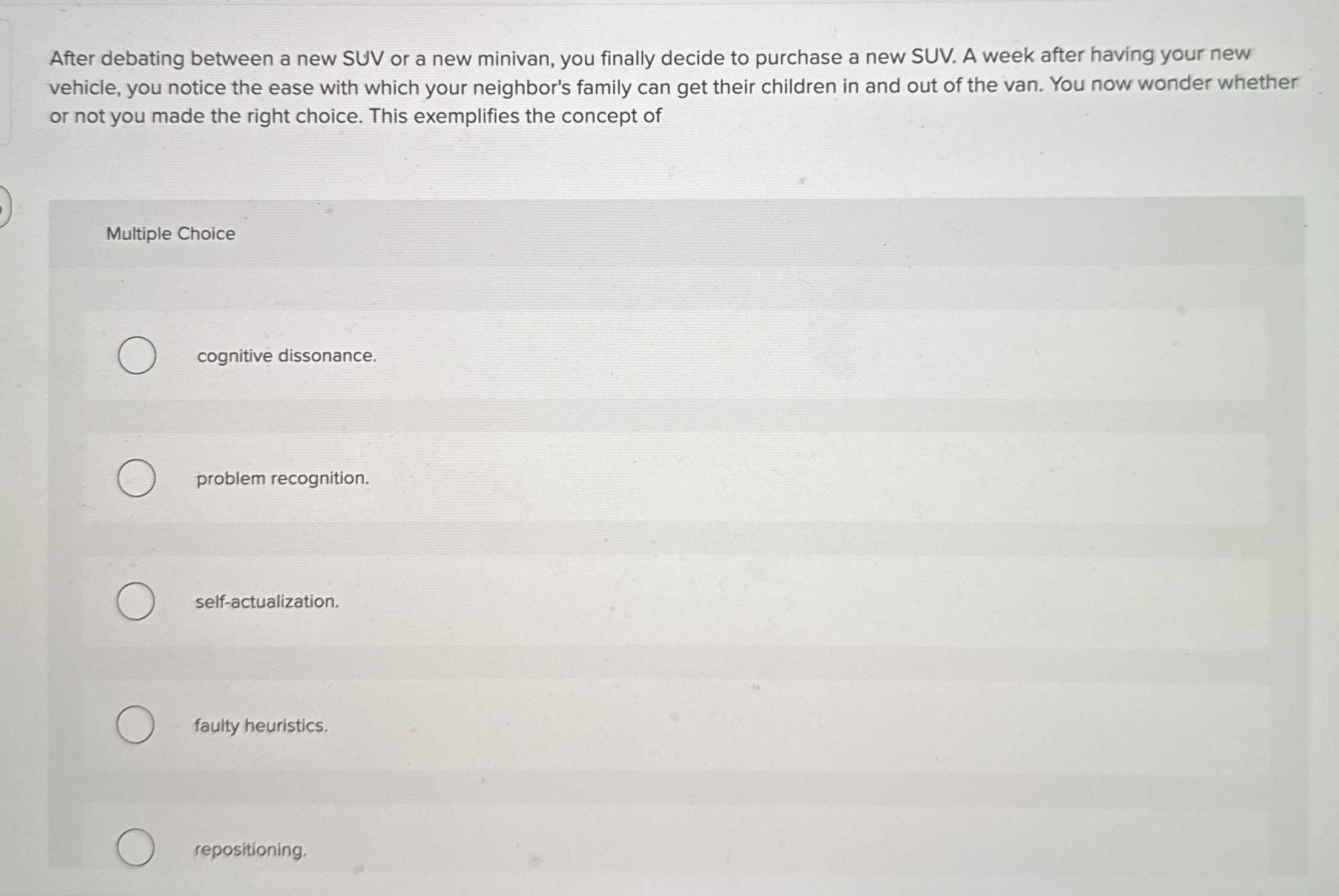  After debating between a new SUV or a new minivan, you