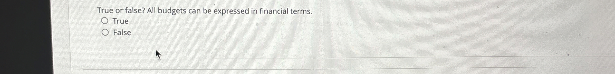  True or false? All budgets can be expressed in financial terms.