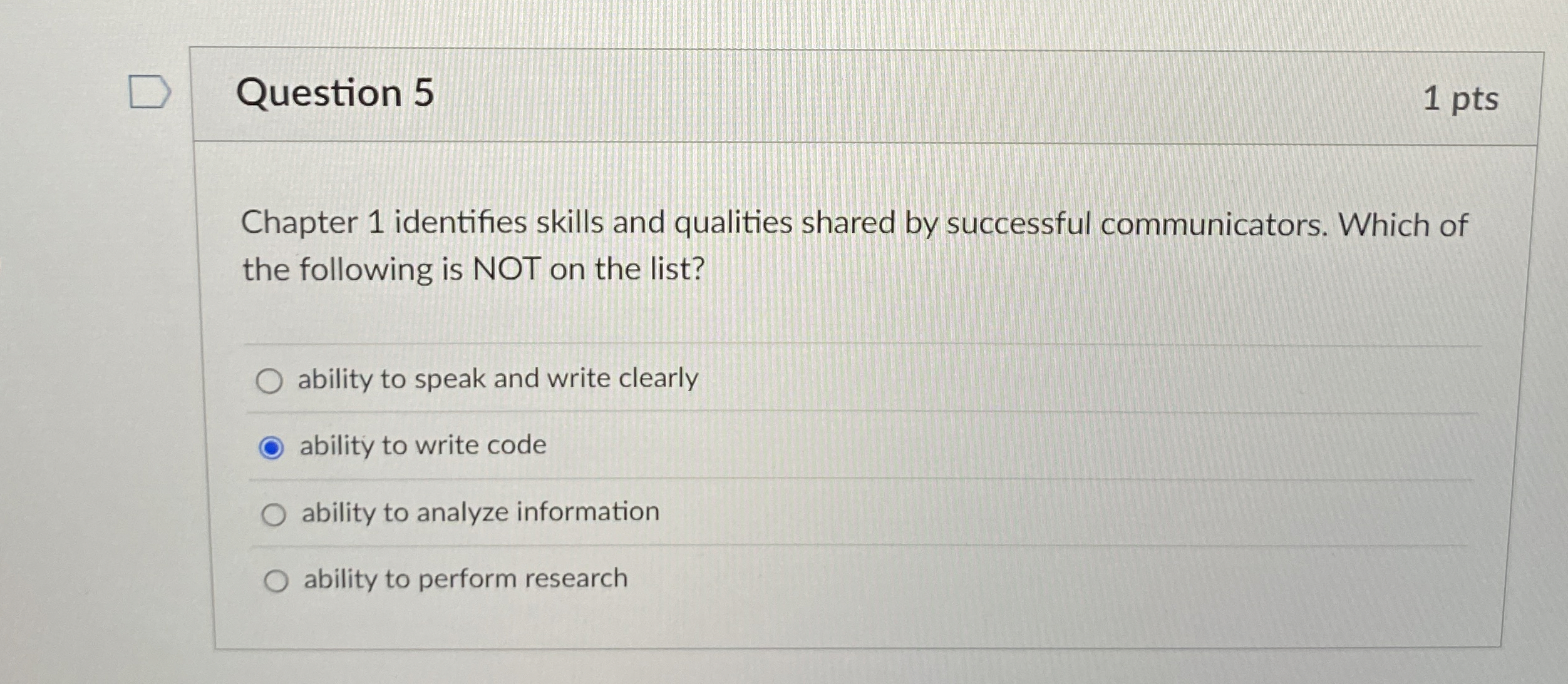  Question 5 1 pts Chapter 1 identifies skills and qualities shared