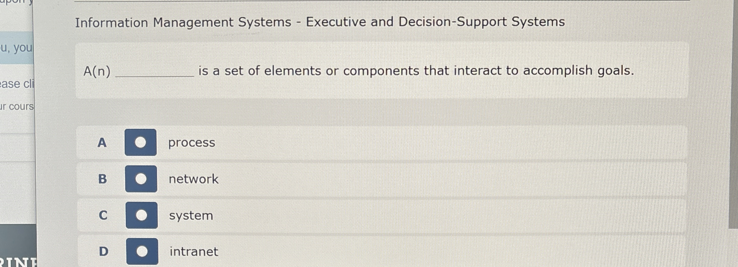  Information Management Systems - Executive and Decision-Support Systems A(n) is a