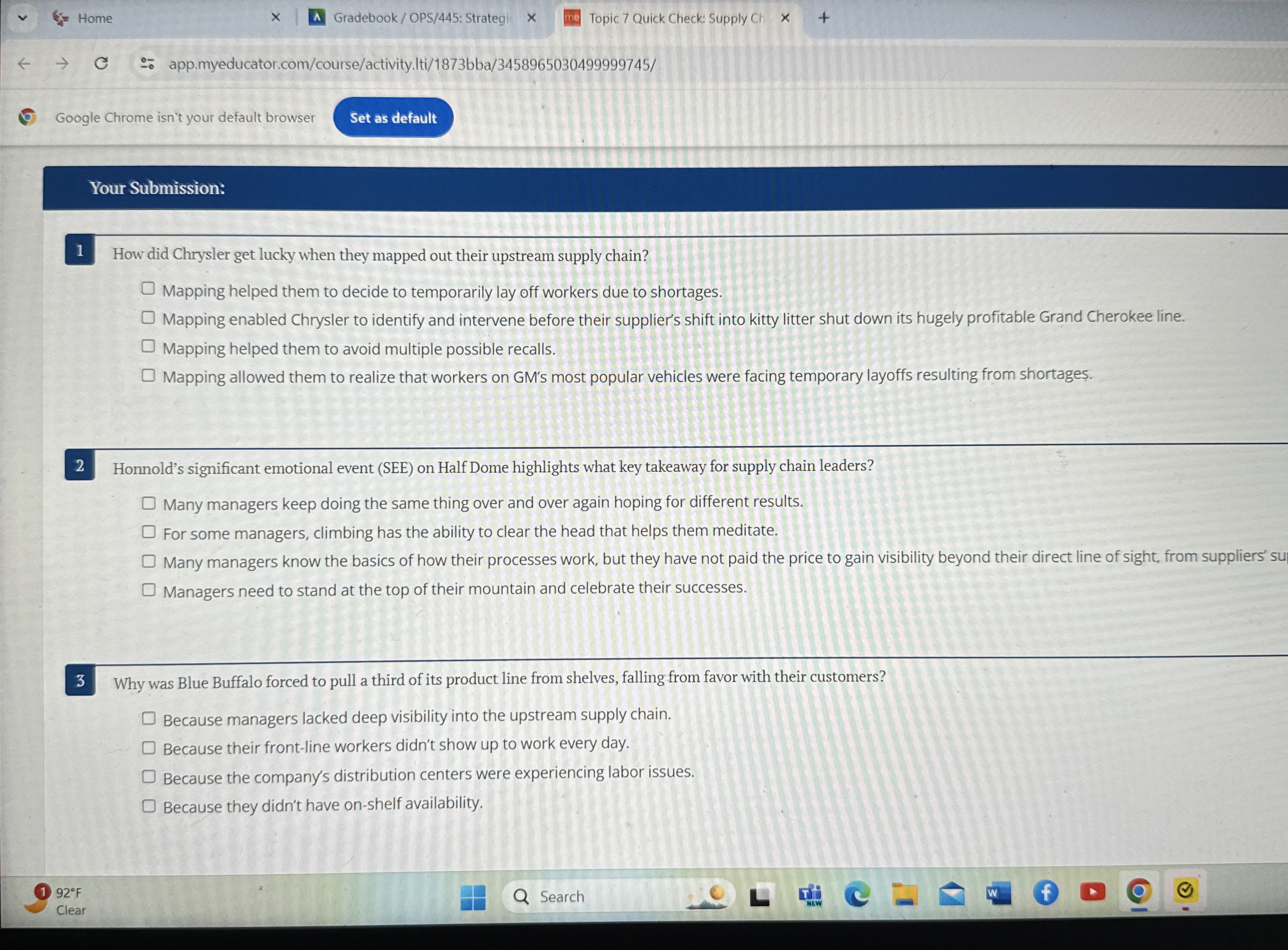  Home Gradebook / OPS/445: Strategi Topic 7 Quick Check: Supply C