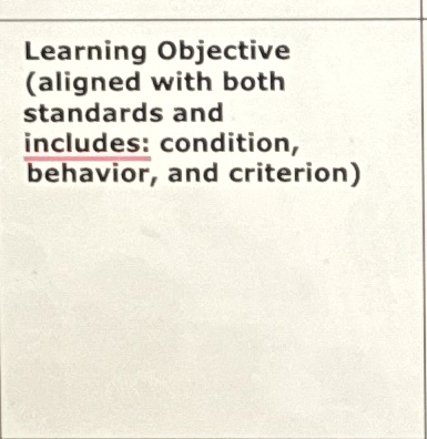  Learning Objective (aligned with both standards and includes: condition, behavior, and