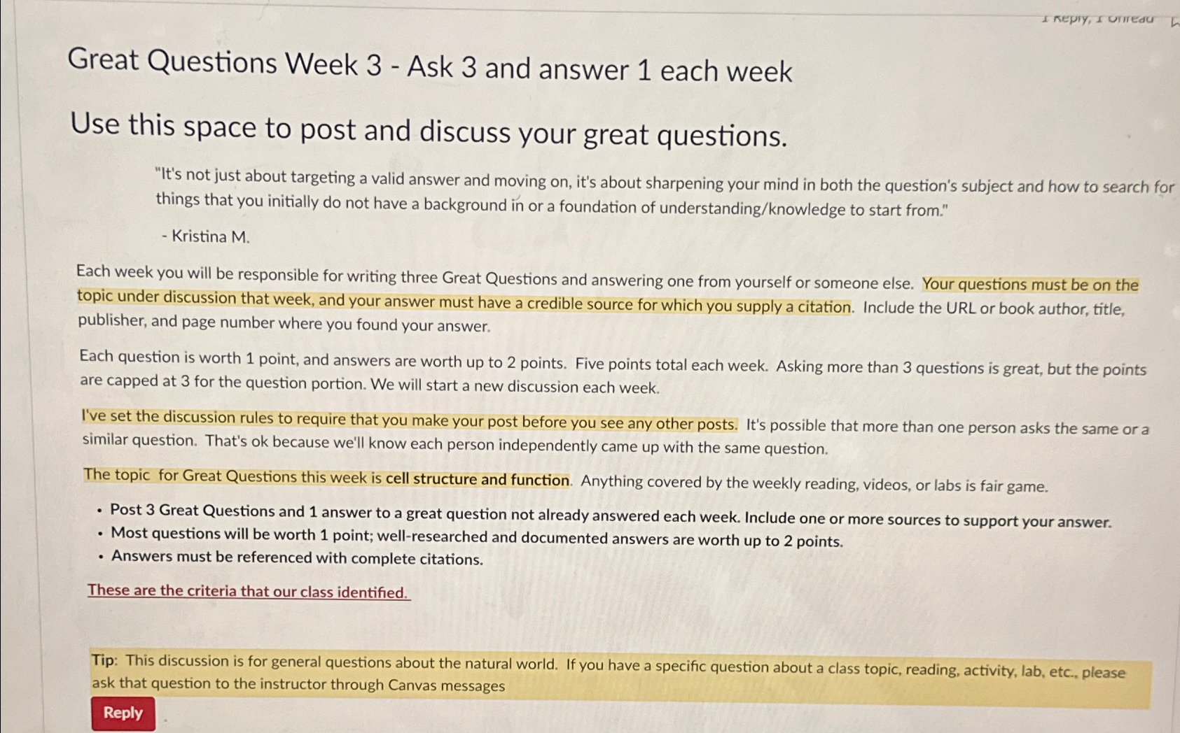  Great Questions Week 3- Ask 3 and answer 1 each week