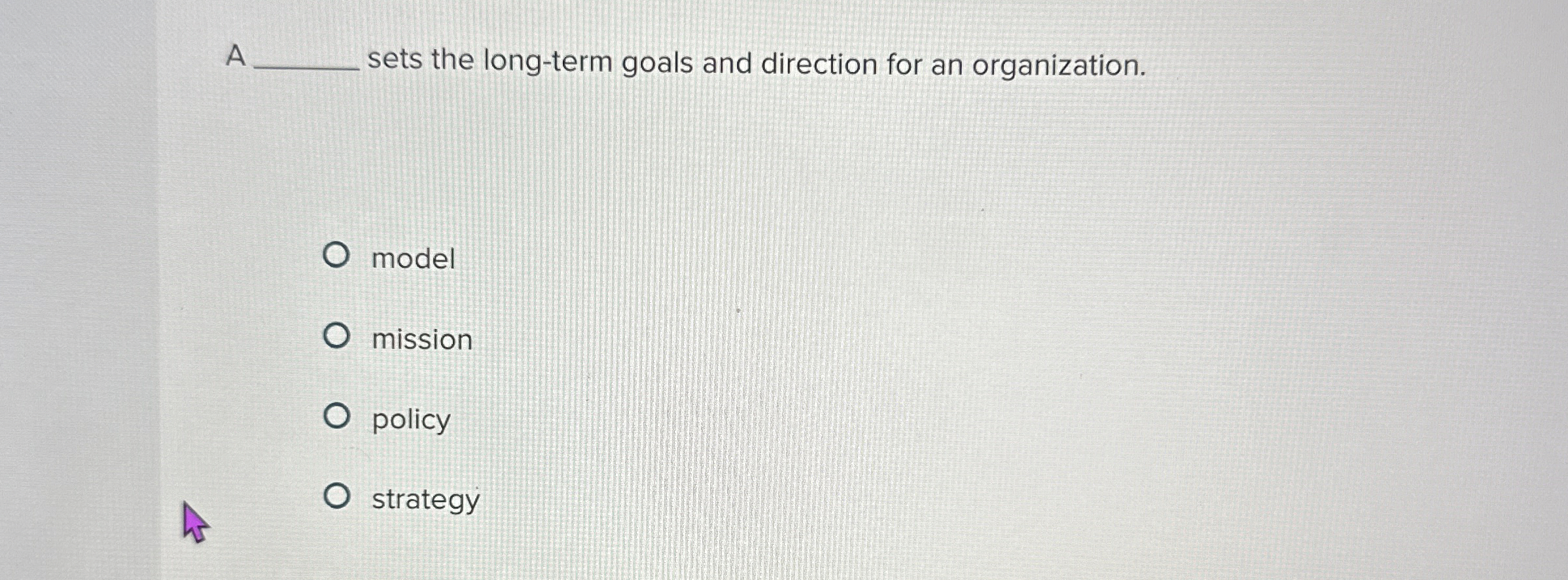  A sets the long-term goals and direction for an organization. model