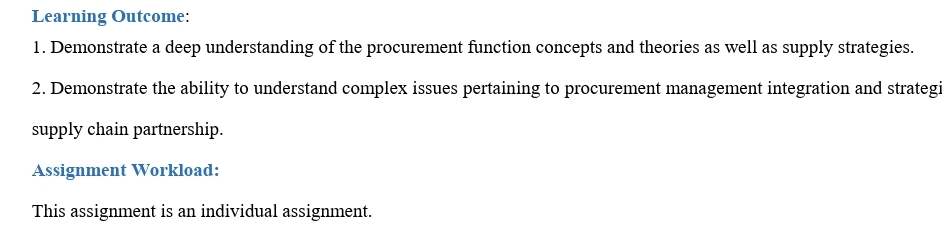  Learning Outcome: Demonstrate a deep understanding of the procurement function concepts