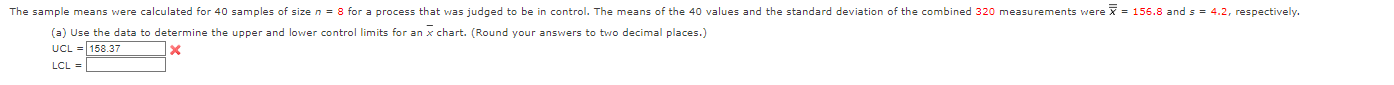 (a) Use the data to determine the upper and lower control