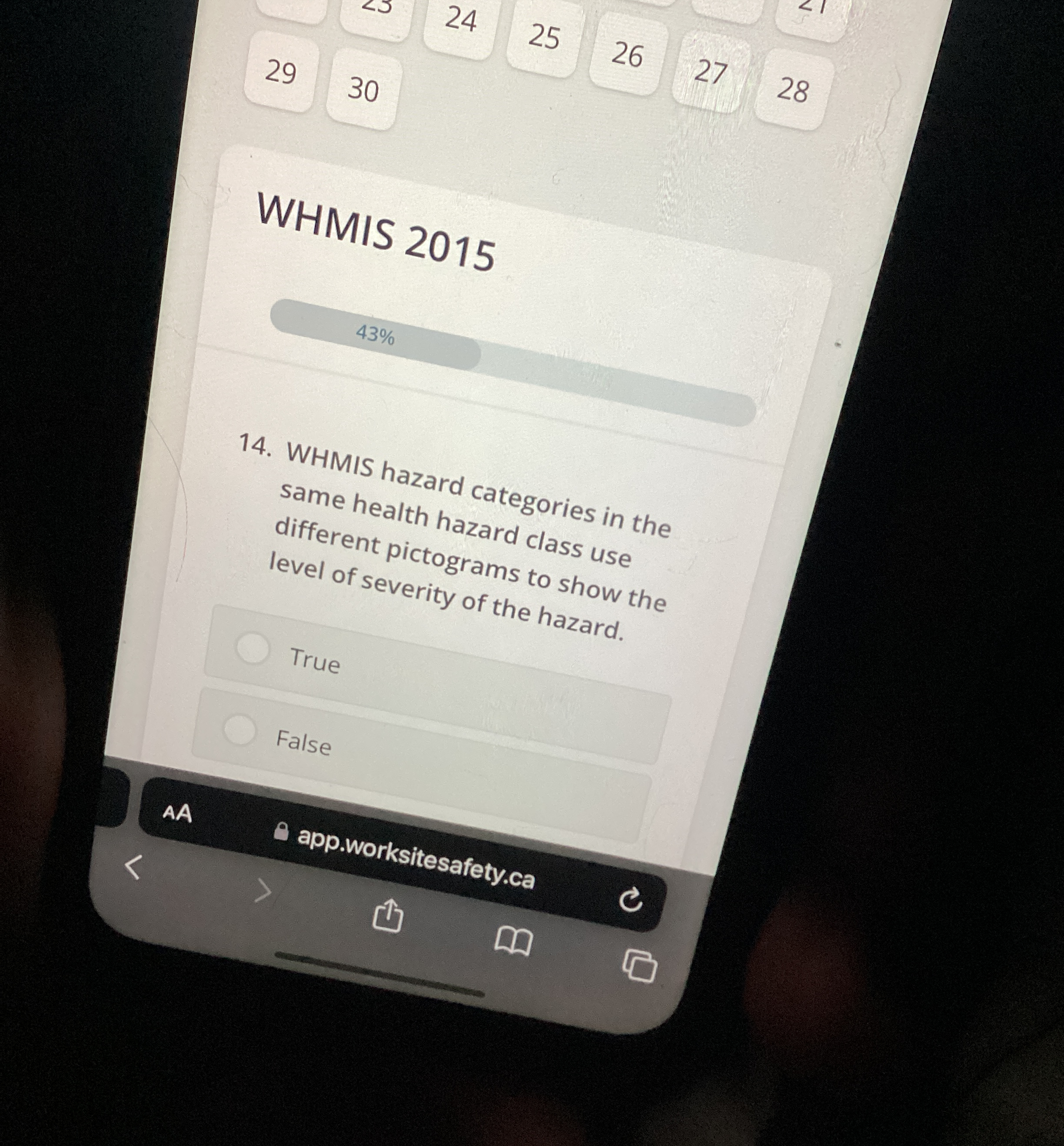  29 30 25 26 27 28 WHMIS 2015 43% 14. WHMIS