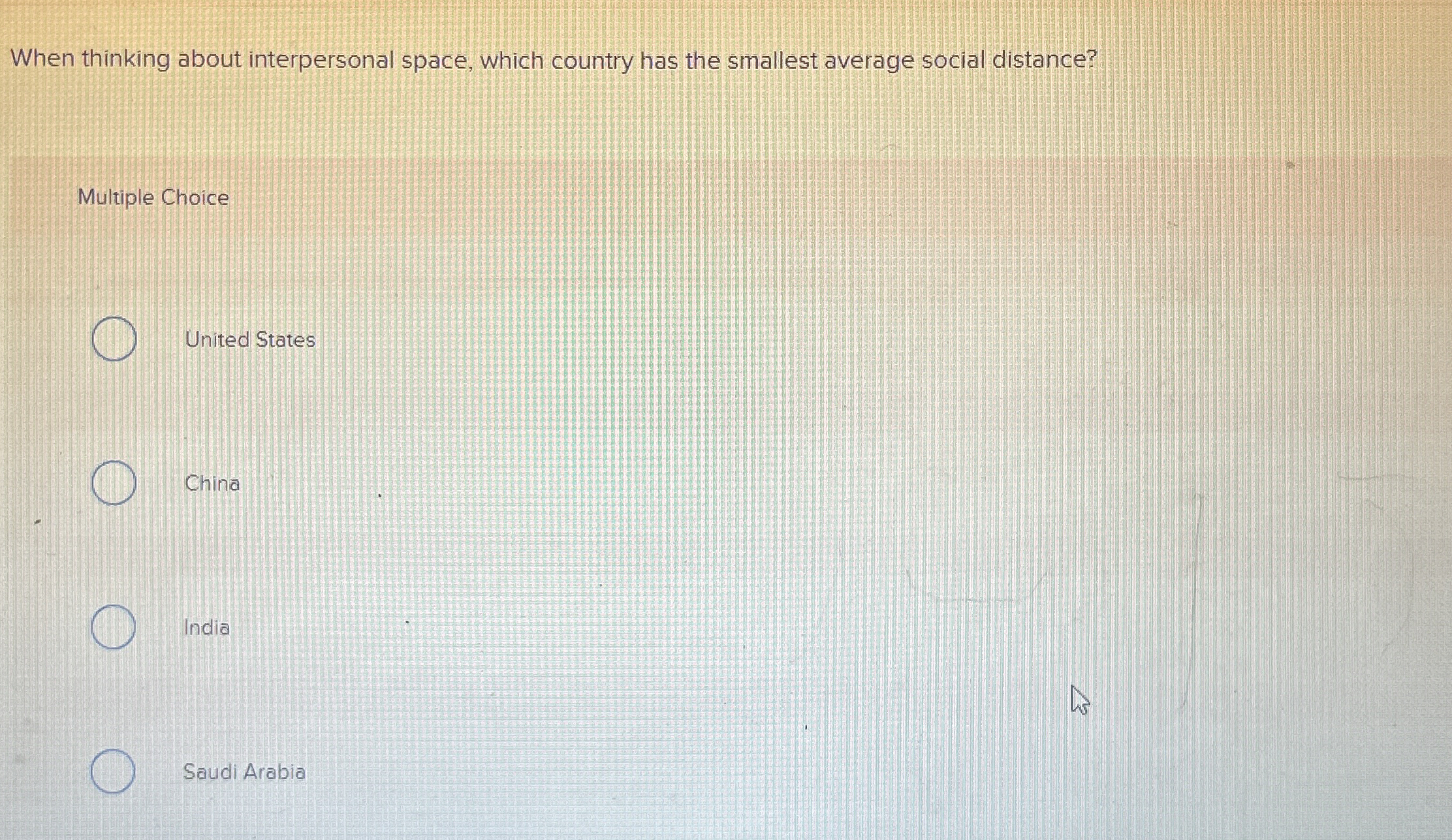  When thinking about interpersonal space, which country has the smallest average
