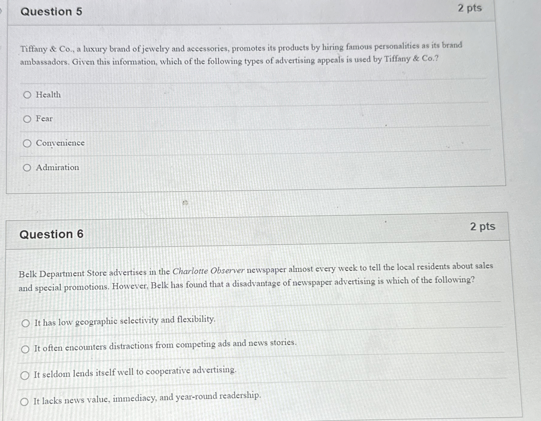  Question 5 2 pts Tiffany & Co., a luxury brand of