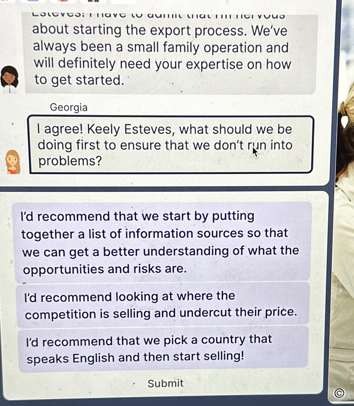  about starting the export process. We've always been a small family