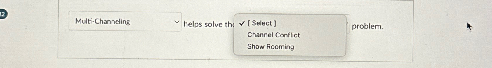  2 helps solve the [ Select ] Channel Conflict problem. Show