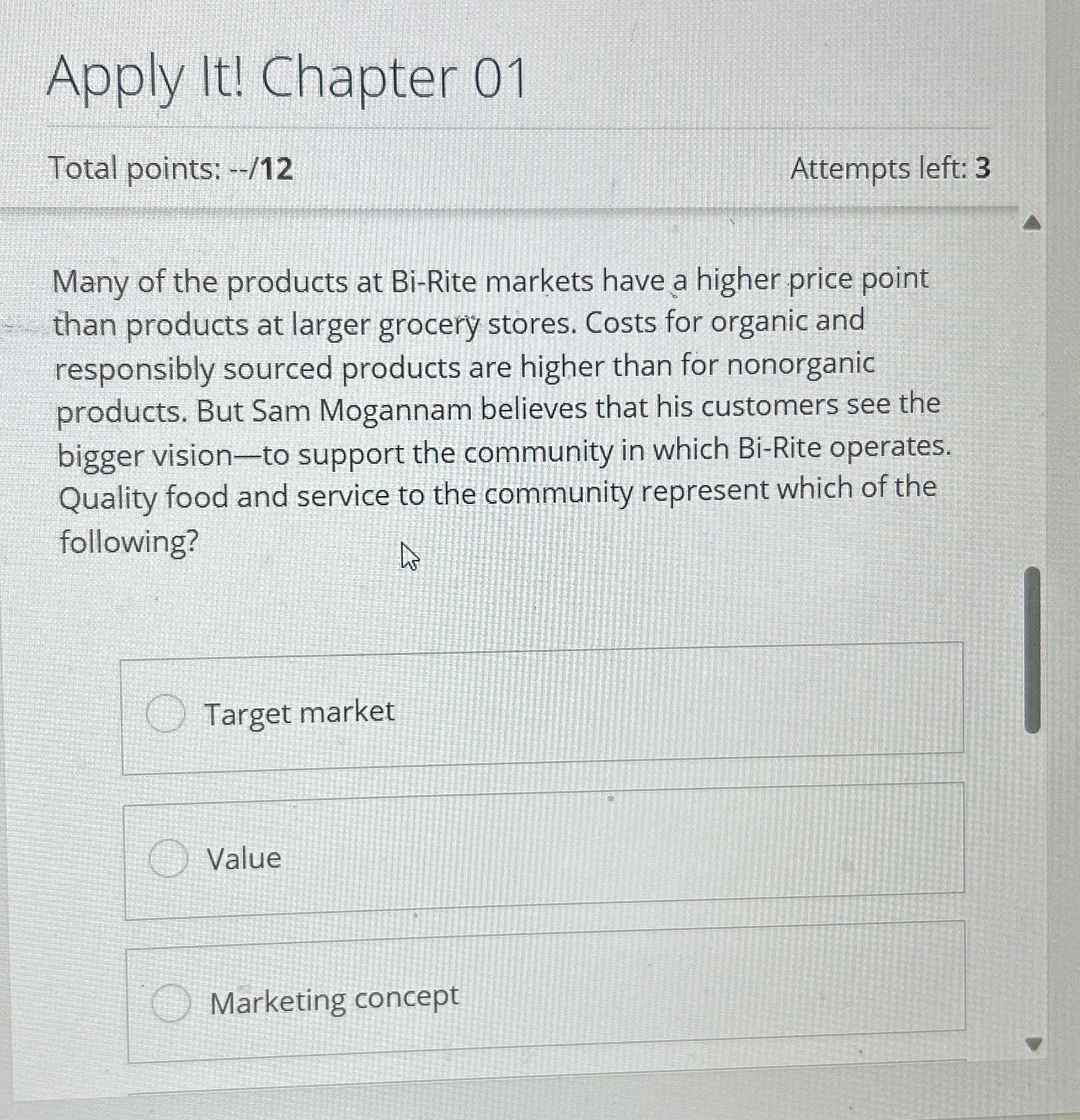  Apply It! Chapter 01 Total points: --/12 Attempts left: 3 Many