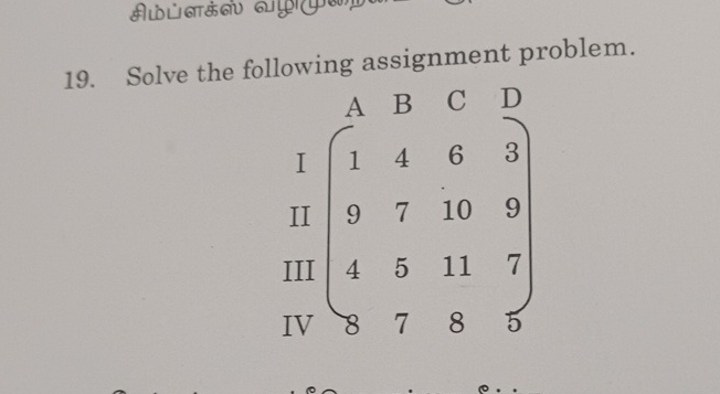  Solve the following assignment problem. 
