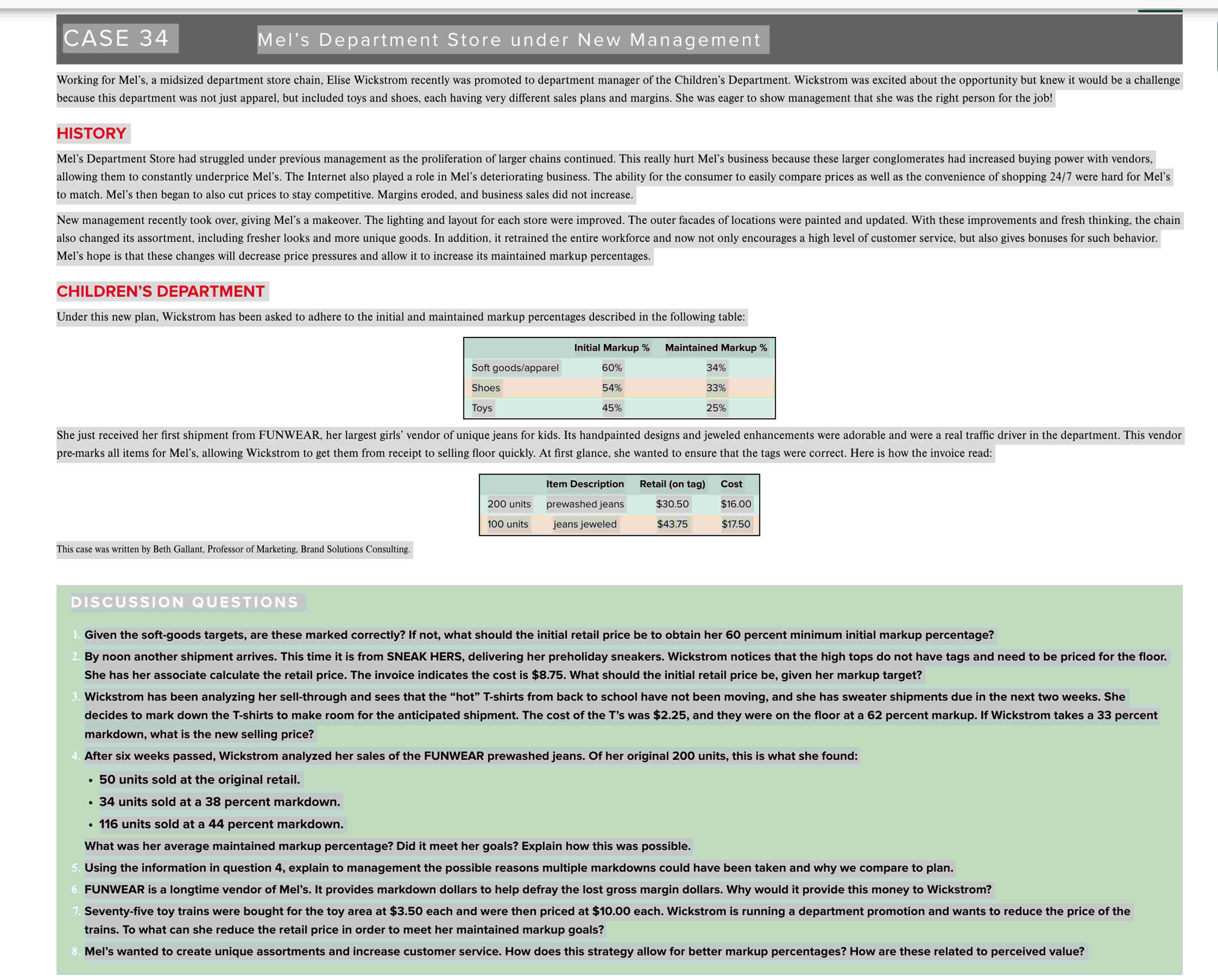  . Case Study Content Read the "Mel's Department Store under New