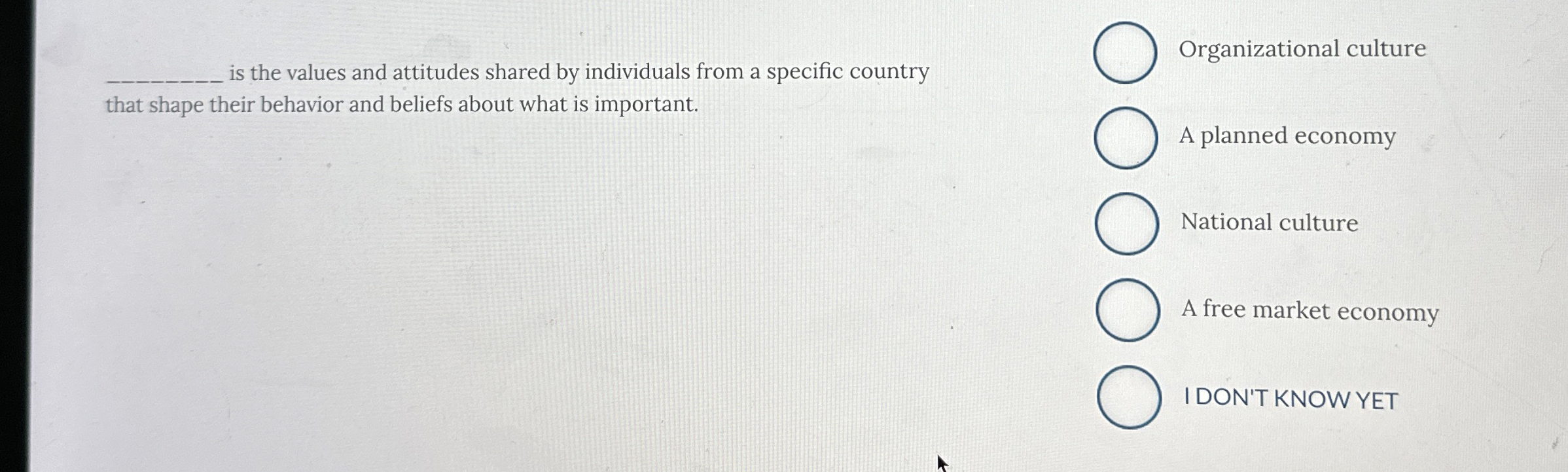  is the values and attitudes shared by individuals from a specific