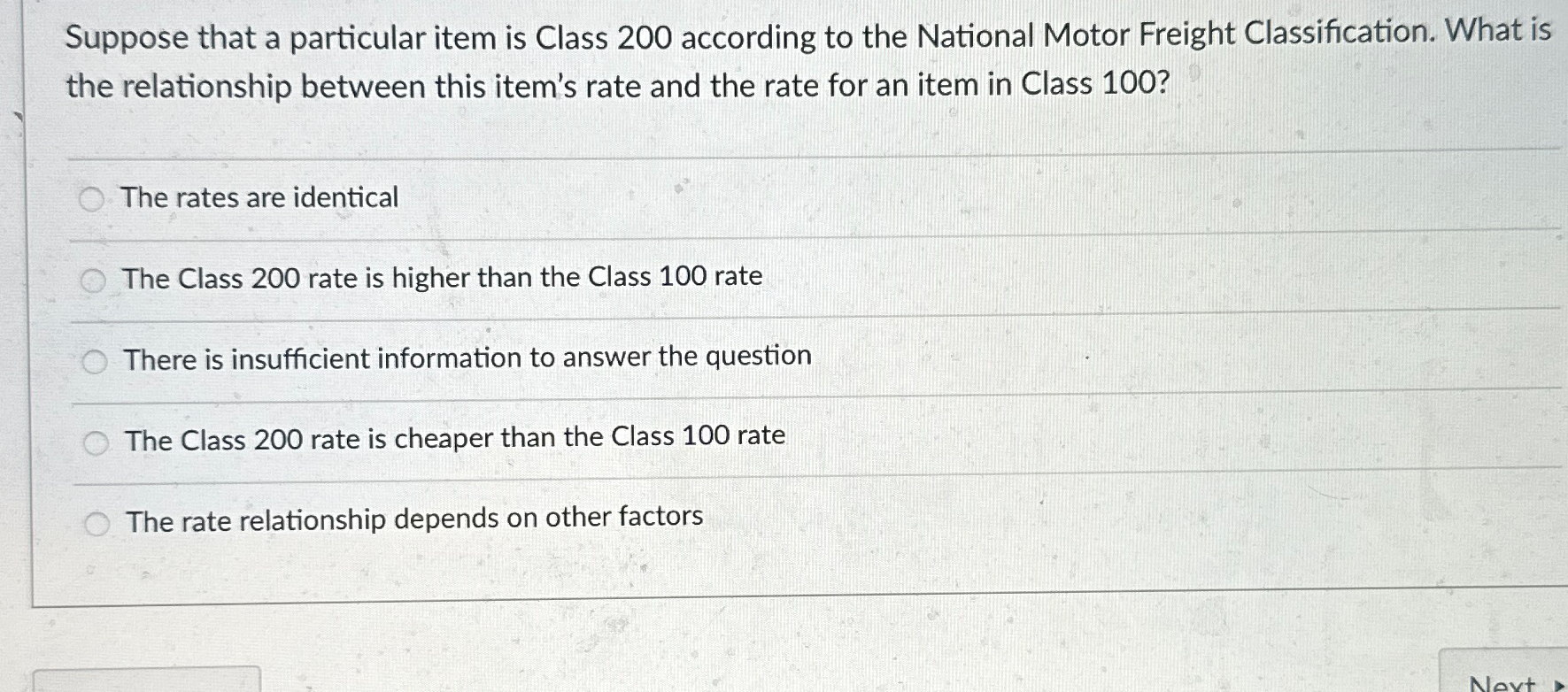  Suppose that a particular item is Class 200 according to the
