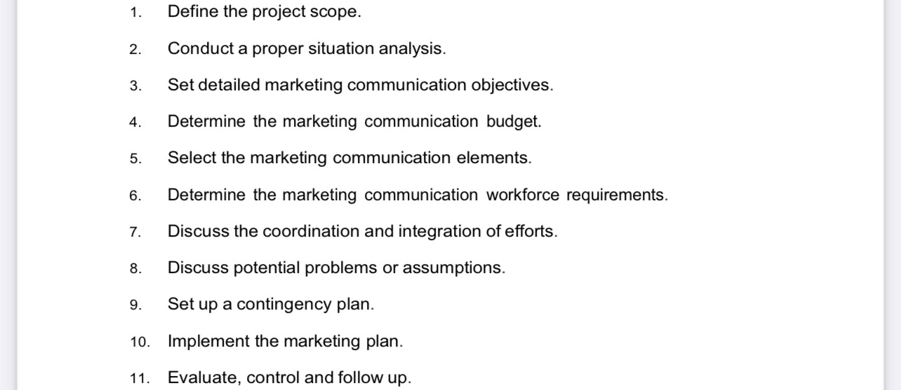  Define the project scope. Conduct a proper situation analysis. Set detailed