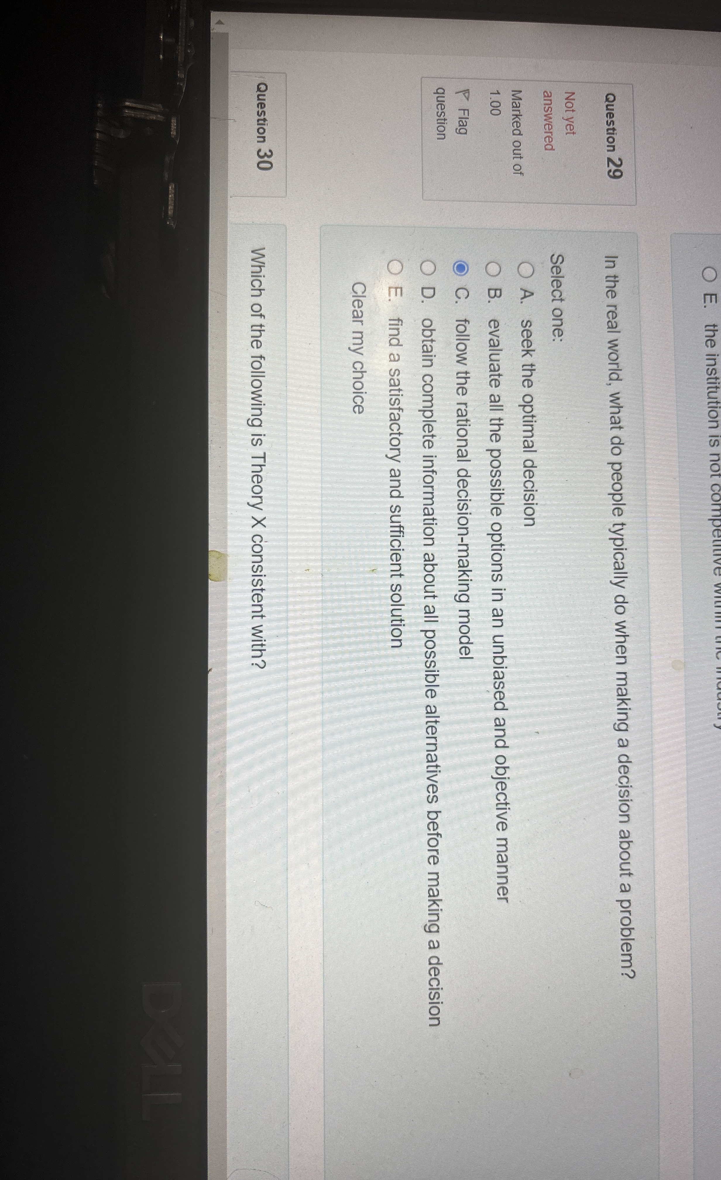  E. the institution is not competuve vritmo Question 29 Not yet