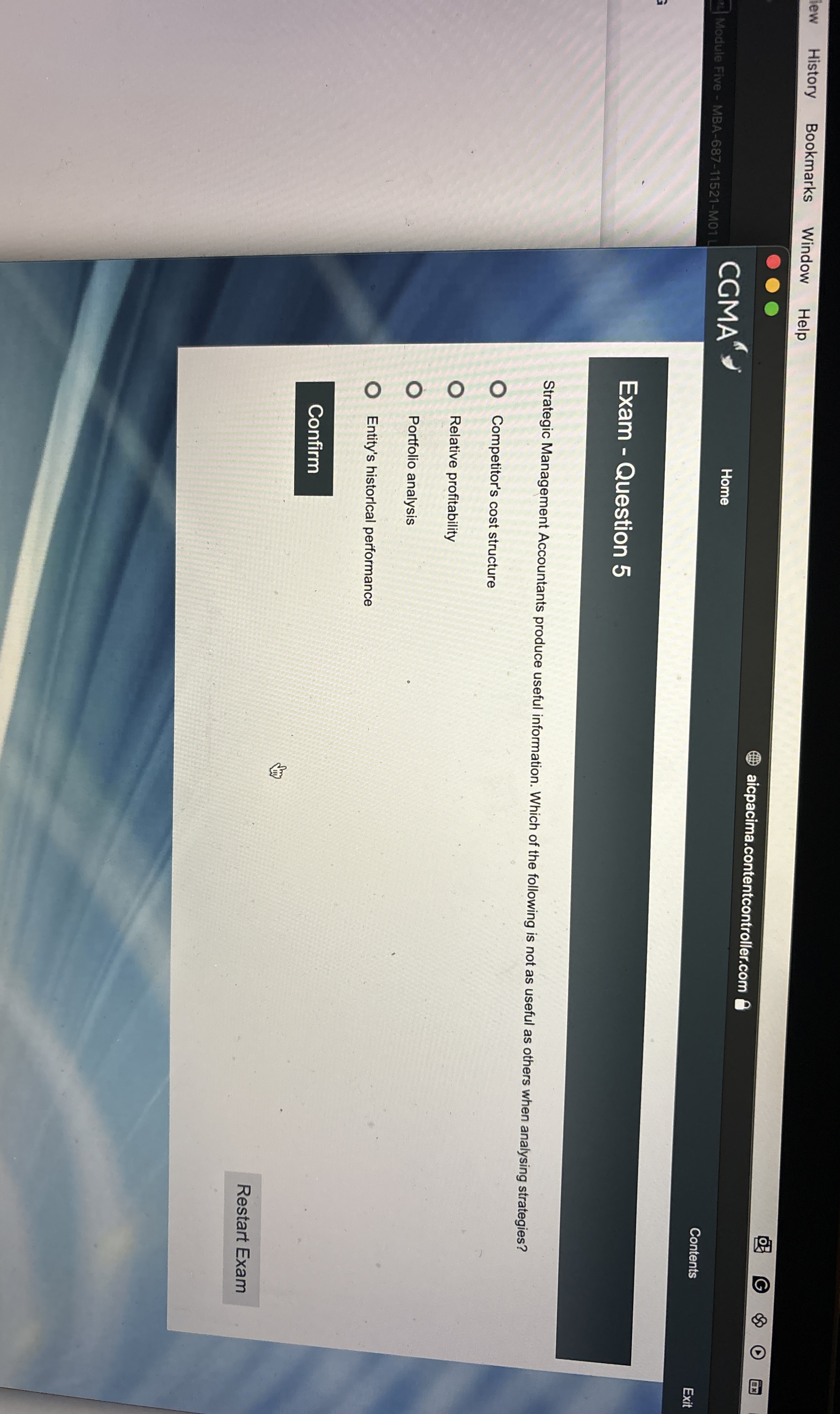  lew History Bookmarks Window Help Nodule Five - MBA-687-11521-M01 CGMA ?'