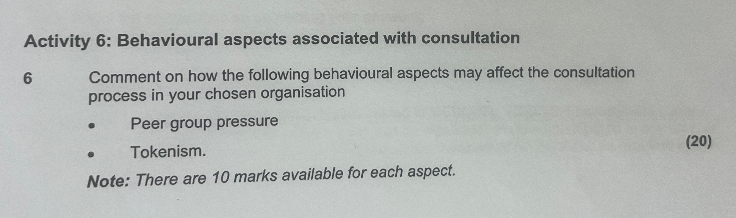  Activity 6: Behavioural aspects associated with consultation 6 Comment on how