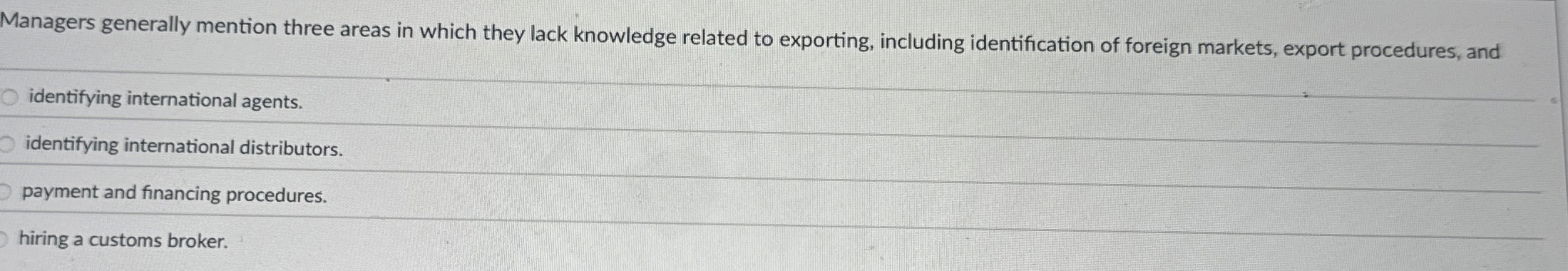  Managers generally mention three areas in which they lack knowledge related