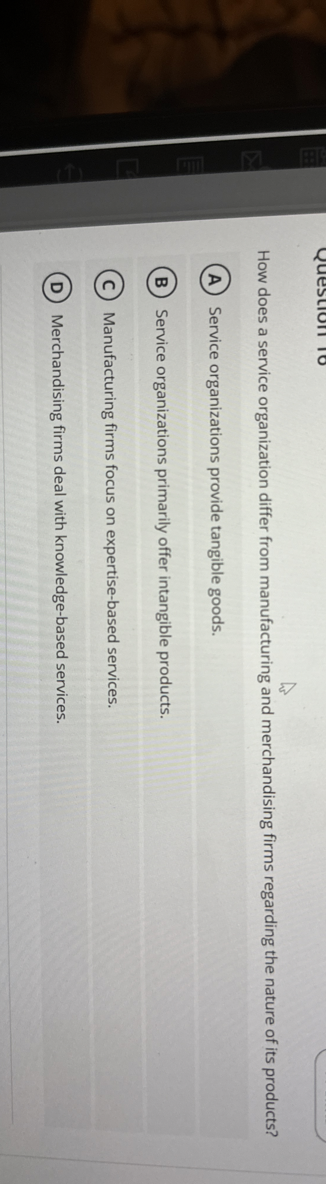  How does a service organization differ from manufacturing and merchandising firms