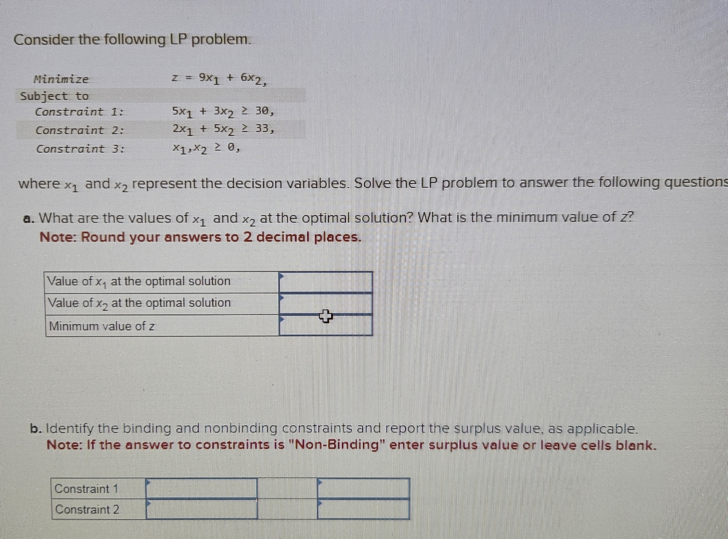  Consider the following LP problem. ), where x1 and x2 represent