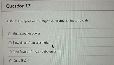  Question 17 In the IO perspective it is important to enter