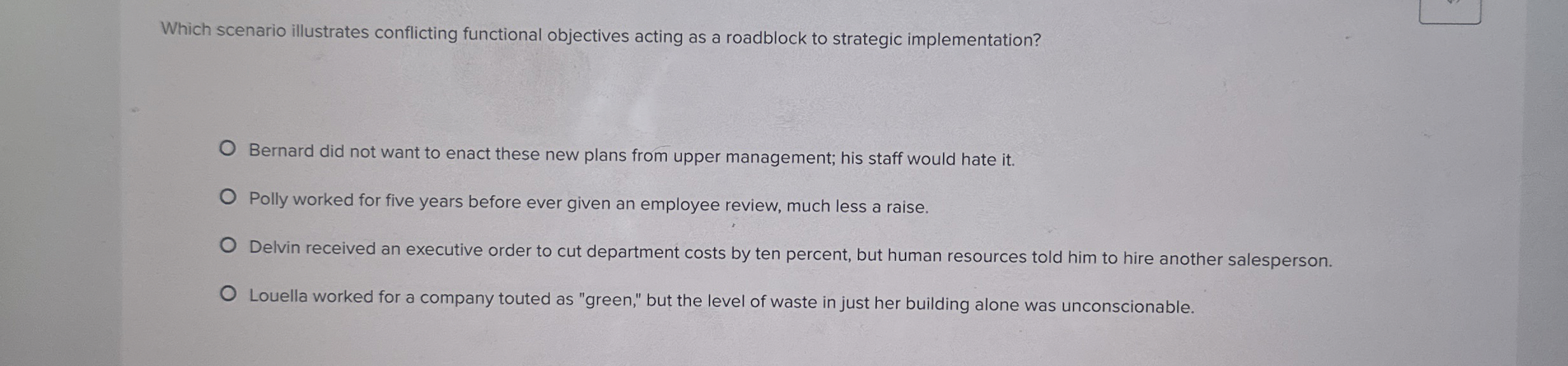  Which scenario illustrates conflicting functional objectives acting as a roadblock to