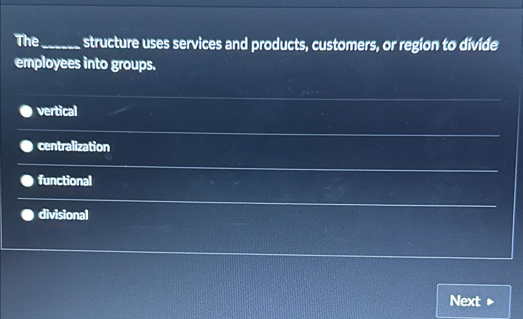  The q, structure uses services and products, customers, or region to