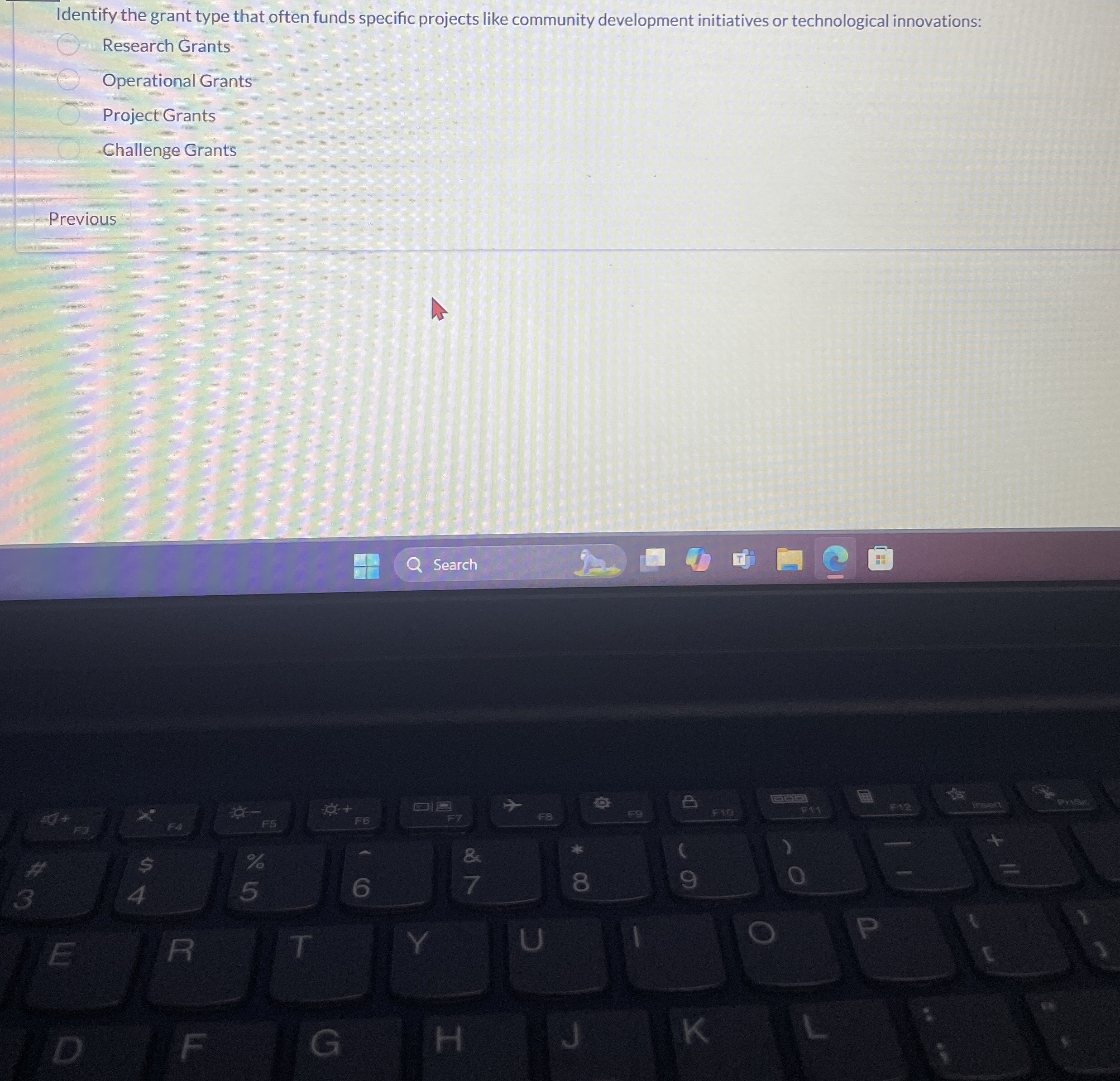  Identify the grant type that often funds specific projects like community