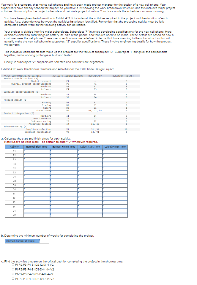  Please answer every part of the question, including the table for