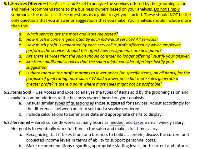  5.1. Services Offered - Use Access and Excel to analyze the